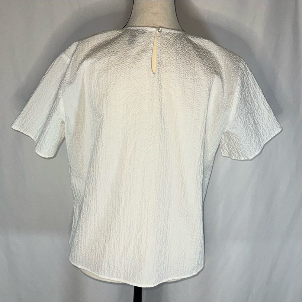Eileen Fisher White Seersucker Textured Boxy Tee Sz Small Petite Clean Lagenlook - Picture 4 of 13